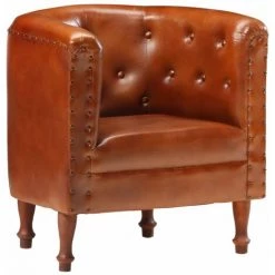 Topdeal Fauteuil Marron Cuir Véritable FF286592_FR