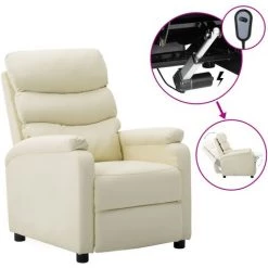 Topdeal Fauteuil Inclinable électrique Crème Similicuir FF3073671_FR