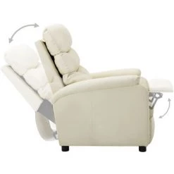 Topdeal Fauteuil Inclinable électrique Crème Similicuir FF3073671_FR -Pas Cher Fauteuil Magasin 60046933 3