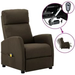Topdeal Fauteuil De Massage Inclinable électrique Marron Tissu FF3073650_FR