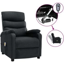 Topdeal Fauteuil Inclinable électrique De Massage Gris Foncé Tissu FF3073695_FR