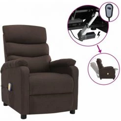 Topdeal Fauteuil Inclinable électrique De Massage Marron Tissu FF3073698_FR