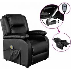 Topdeal Fauteuil électrique De Massage Noir Similicuir FF3073712_FR