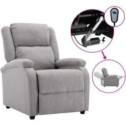 Topdeal Fauteuil TV Inclinable électrique Gris Clair Tissu FF3073727_FR