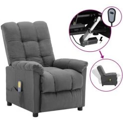 Topdeal Fauteuil De Massage Inclinable électrique Gris Clair Tissu FF3073758_FR