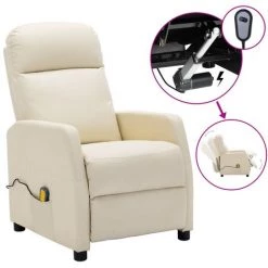 Topdeal Fauteuil Inclinable électrique De Massage Crème Similicuir FF3073742_FR