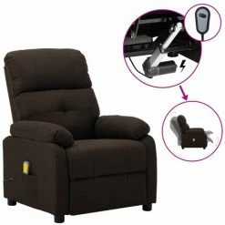 Topdeal Fauteuil De Massage Inclinable électrique Marron Foncé Tissu FF3073817_FR