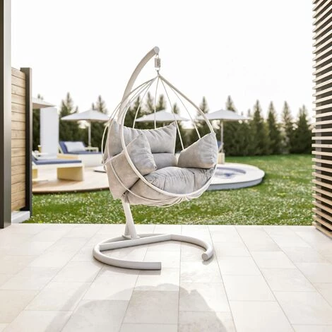 COTECOSY Fauteuil Suspendu Simple Assilem L100xH179cm Métal Et Tissu Blanc - Blanc 4 COTECOSY Fauteuil Suspendu Simple Assilem L100xH179cm Métal Et Tissu Blanc - Blanc – Image 2