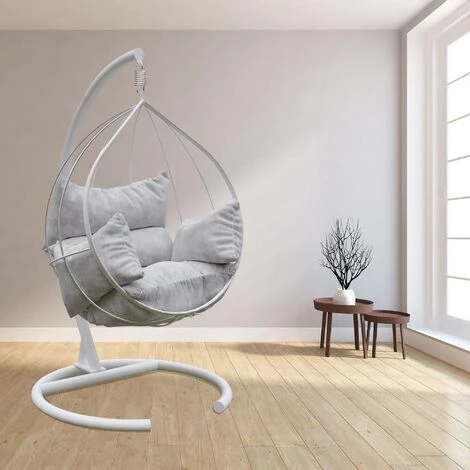 COTECOSY Fauteuil Suspendu Simple Assilem L100xH179cm Métal Et Tissu Blanc - Blanc 5 COTECOSY Fauteuil Suspendu Simple Assilem L100xH179cm Métal Et Tissu Blanc - Blanc – Image 3