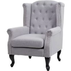 DéCOSHOP26 Fauteuil Chesterfield Fauteuil Relaxation Fauteuil Club Tissu/textile Gris - Gris