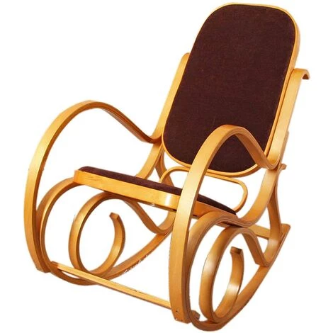 DéCOSHOP26 Fauteuil à Bascule Rocking Chair En Bois Clair Assise En Tissu Marron - Marron 3 DéCOSHOP26 Fauteuil à Bascule Rocking Chair En Bois Clair Assise En Tissu Marron - Marron