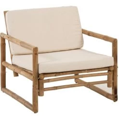 LES TENDANCES Fauteuil Bambou Et Tissu Naturel Blanc Grania