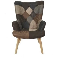 THE HOME DECO FACTORY Fauteuil Patchwork En Polyuréthane Helsinki Marron - Marron -Pas Cher Fauteuil Magasin 60280080 3