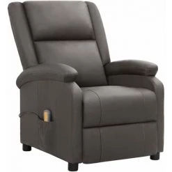 INLIFE Fauteuil De Massage Inclinable Gris Cuir Véritable