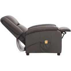 INLIFE Fauteuil De Massage Inclinable Gris Cuir Véritable -Pas Cher Fauteuil Magasin 60302691 5