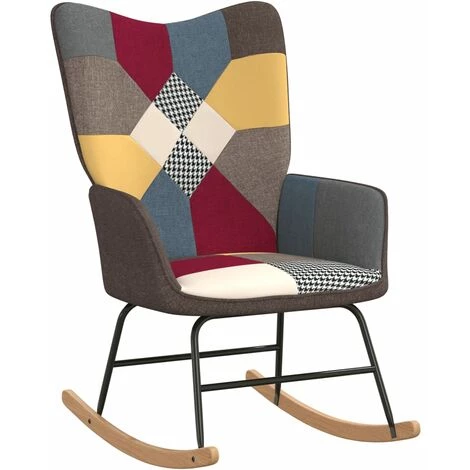 INLIFE Chaise à Bascule Patchwork Tissu 4 INLIFE Chaise à Bascule Patchwork Tissu â Image 2