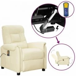 YOUTHUP Fauteuil Releveur Inclinable De Massage Crème Similicuir - Crème