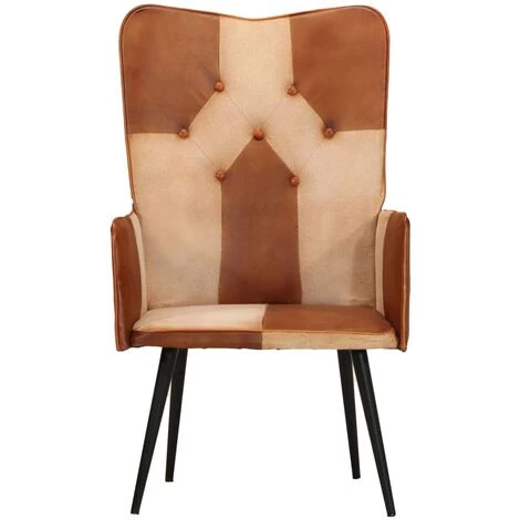 YOUTHUP Chaise à Oreilles Marron Et Crème Cuir Véritable - Crème 5 YOUTHUP Chaise à Oreilles Marron Et Crème Cuir Véritable - Crème – Image 3