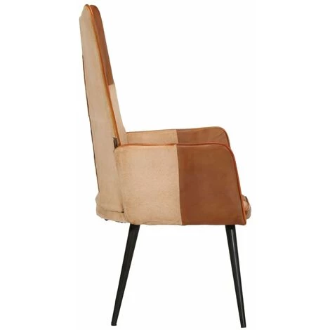 YOUTHUP Chaise à Oreilles Marron Et Crème Cuir Véritable - Crème 6 YOUTHUP Chaise à Oreilles Marron Et Crème Cuir Véritable - Crème – Image 4