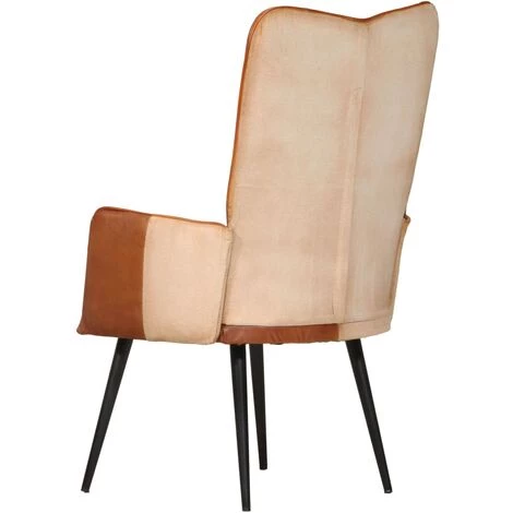 YOUTHUP Chaise à Oreilles Marron Et Crème Cuir Véritable - Crème 7 YOUTHUP Chaise à Oreilles Marron Et Crème Cuir Véritable - Crème – Image 5