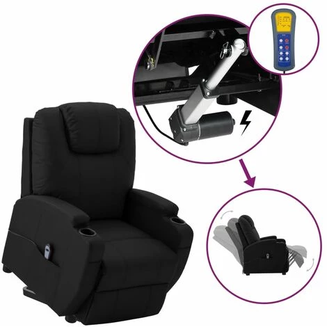 YOUTHUP Fauteuil Releveur Inclinable Noir Similicuir - Noir 3 YOUTHUP Fauteuil Releveur Inclinable Noir Similicuir - Noir