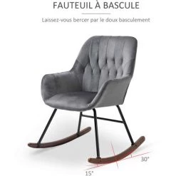 MH Fauteuil à Bascule DALILA Velours Gris 10 MH Fauteuil à Bascule DALILA Velours Gris -Pas Cher Fauteuil Magasin 60443670 4