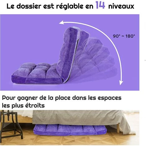 RELAX4LIFE Fauteuil Bas Multiposition Réglable En 14 Angles, Chauffeuse Convertible En Molleton Corail Fauteuil Paresseux 1 Place Adulte Enfant Rembourré Charge 120kg, 105x57x15CM(Violet) 6 RELAX4LIFE Fauteuil Bas Multiposition Réglable En 14 Angles, Chauffeuse Convertible En Molleton Corail Fauteuil Paresseux 1 Place Adulte Enfant Rembourré Charge 120kg, 105x57x15CM(Violet) – Image 4