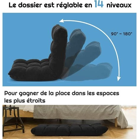 RELAX4LIFE Fauteuil Bas Multiposition Réglable En 14 Angles, Chauffeuse Convertible En Molleton Corail Fauteuil Paresseux 1 Place Adulte Enfant Rembourré Charge 120kg, 105x57x15CM(Noir) 5 RELAX4LIFE Fauteuil Bas Multiposition Réglable En 14 Angles, Chauffeuse Convertible En Molleton Corail Fauteuil Paresseux 1 Place Adulte Enfant Rembourré Charge 120kg, 105x57x15CM(Noir) – Image 3