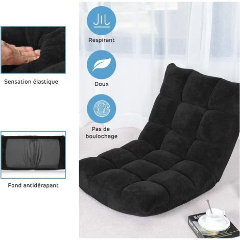 RELAX4LIFE Fauteuil Bas Multiposition Réglable En 14 Angles, Chauffeuse Convertible En Molleton Corail Fauteuil Paresseux 1 Place Adulte Enfant Rembourré Charge 120kg, 105x57x15CM(Noir) 6 RELAX4LIFE Fauteuil Bas Multiposition Réglable En 14 Angles, Chauffeuse Convertible En Molleton Corail Fauteuil Paresseux 1 Place Adulte Enfant Rembourré Charge 120kg, 105x57x15CM(Noir) – Image 4