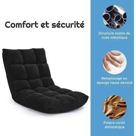 RELAX4LIFE Fauteuil Bas Multiposition Réglable En 14 Angles, Chauffeuse Convertible En Molleton Corail Fauteuil Paresseux 1 Place Adulte Enfant Rembourré Charge 120kg, 105x57x15CM(Noir) 7 RELAX4LIFE Fauteuil Bas Multiposition Réglable En 14 Angles, Chauffeuse Convertible En Molleton Corail Fauteuil Paresseux 1 Place Adulte Enfant Rembourré Charge 120kg, 105x57x15CM(Noir) – Image 5