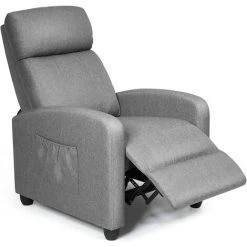 RELAX4LIFE Fauteuil Relaxant Avec Dossier Et Repose-Pieds Inclinables En 3 Positions, Fauteuil En Simili Cuir Pour Reposer Dans Chambre/Salon/Bureau (Gris)