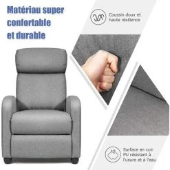 RELAX4LIFE Fauteuil Relaxant Avec Dossier Et Repose-Pieds Inclinables En 3 Positions, Fauteuil En Simili Cuir Pour Reposer Dans Chambre/Salon/Bureau (Gris) -Pas Cher Fauteuil Magasin 60464657 4