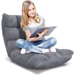 RELAX4LIFE Fauteuil Bas Multiposition Réglable En 14 Angles, Chauffeuse Convertible En Molleton Corail Fauteuil Paresseux 1 Place Adulte Enfant Rembourré Charge 120kg, 105x57x15CM(Gris)