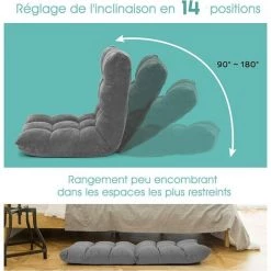 RELAX4LIFE Fauteuil Bas Multiposition Réglable En 14 Angles, Chauffeuse Convertible En Molleton Corail Fauteuil Paresseux 1 Place Adulte Enfant Rembourré Charge 120kg, 105x57x15CM(Gris) 10 RELAX4LIFE Fauteuil Bas Multiposition Réglable En 14 Angles, Chauffeuse Convertible En Molleton Corail Fauteuil Paresseux 1 Place Adulte Enfant Rembourré Charge 120kg, 105x57x15CM(Gris) -Pas Cher Fauteuil Magasin 60464837 4