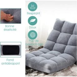 RELAX4LIFE Fauteuil Bas Multiposition Réglable En 14 Angles, Chauffeuse Convertible En Molleton Corail Fauteuil Paresseux 1 Place Adulte Enfant Rembourré Charge 120kg, 105x57x15CM(Gris) 11 RELAX4LIFE Fauteuil Bas Multiposition Réglable En 14 Angles, Chauffeuse Convertible En Molleton Corail Fauteuil Paresseux 1 Place Adulte Enfant Rembourré Charge 120kg, 105x57x15CM(Gris) -Pas Cher Fauteuil Magasin 60464837 5