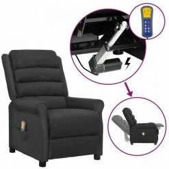 INLIFE Fauteuil Releveur Inclinable De Massage Noir Similicuir