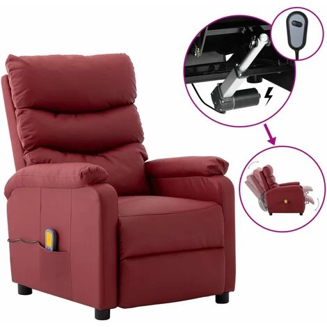 INLIFE Fauteuil Inclinable électrique De Massage Bordeaux Similicuir 3 INLIFE Fauteuil Inclinable électrique De Massage Bordeaux Similicuir
