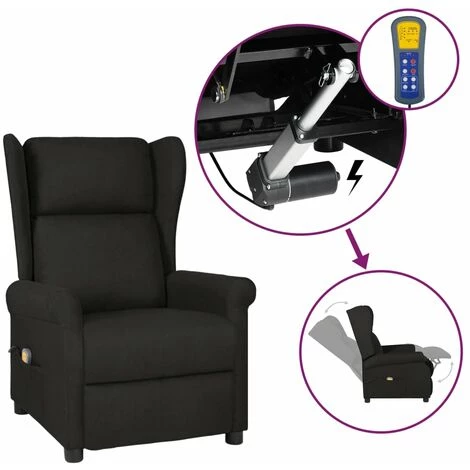 INLIFE Fauteuil Inclinable De Massage électrique Noir Tissu 3 INLIFE Fauteuil Inclinable De Massage électrique Noir Tissu