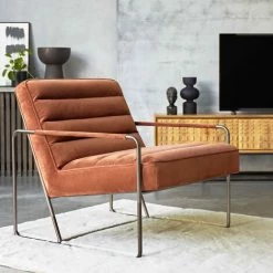 OVIALA Fauteuil Capitonné En Velours Terracota - Marron -Pas Cher Fauteuil Magasin 60702409 2
