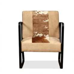 FIMEI Fauteuil Crème Peau De Chèvre Véritable Et Toile -Pas Cher Fauteuil Magasin 60747060 2