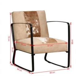 FIMEI Fauteuil Crème Peau De Chèvre Véritable Et Toile -Pas Cher Fauteuil Magasin 60747060 5