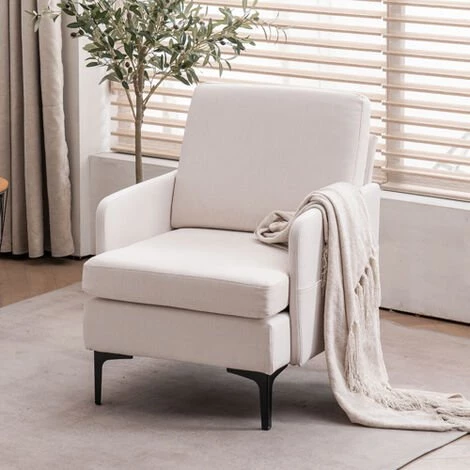 TALKEACH Chaise Fauteuil Longue D'appoint Confortable Pour Canapé Simple Pour Chambre à Coucher, Salon, Chambre D'amis, Beige 3 TALKEACH Chaise Fauteuil Longue D'appoint Confortable Pour Canapé Simple Pour Chambre à Coucher, Salon, Chambre D'amis, Beige