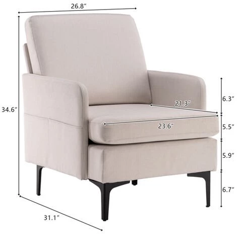 TALKEACH Chaise Fauteuil Longue D'appoint Confortable Pour Canapé Simple Pour Chambre à Coucher, Salon, Chambre D'amis, Beige 4 TALKEACH Chaise Fauteuil Longue D'appoint Confortable Pour Canapé Simple Pour Chambre à Coucher, Salon, Chambre D'amis, Beige – Image 2