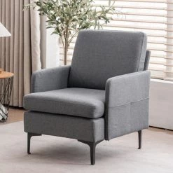 GROSMONDE Fauteuil De Salon 79×68×88 Cm, Fauteuil D'appoint Confortable Pour Chambre à Coucher, Salon, Chambre D'amis - Gris Foncé