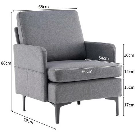 GROSMONDE Fauteuil De Salon 79×68×88 Cm, Fauteuil D'appoint Confortable Pour Chambre à Coucher, Salon, Chambre D'amis - Gris Foncé 4 GROSMONDE Fauteuil De Salon 79×68×88 Cm, Fauteuil D'appoint Confortable Pour Chambre à Coucher, Salon, Chambre D'amis - Gris Foncé – Image 2