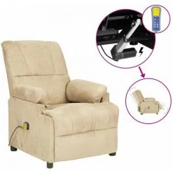 FIMEI Fauteuil Inclinable De Massage électrique Crème Similicuir Daim