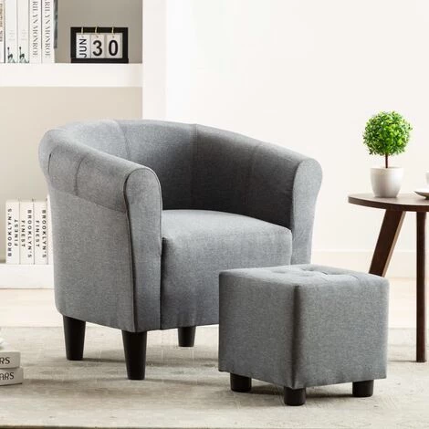 FIMEI Fauteuil Et Tabouret Gris Clair Tissu 3 FIMEI Fauteuil Et Tabouret Gris Clair Tissu