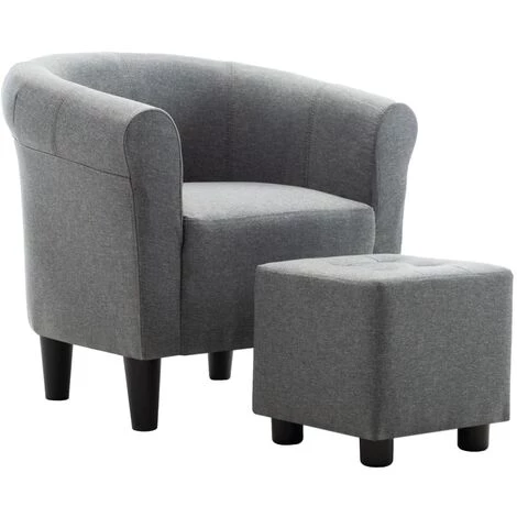 FIMEI Fauteuil Et Tabouret Gris Clair Tissu 4 FIMEI Fauteuil Et Tabouret Gris Clair Tissu – Image 2