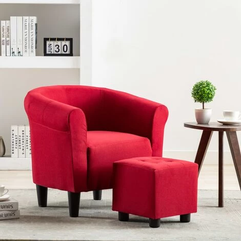 FIMEI Fauteuil Et Tabouret Rouge Bordeaux Tissu 3 FIMEI Fauteuil Et Tabouret Rouge Bordeaux Tissu