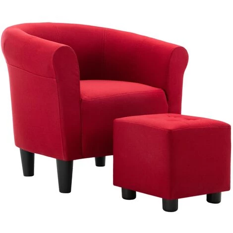 FIMEI Fauteuil Et Tabouret Rouge Bordeaux Tissu 4 FIMEI Fauteuil Et Tabouret Rouge Bordeaux Tissu – Image 2